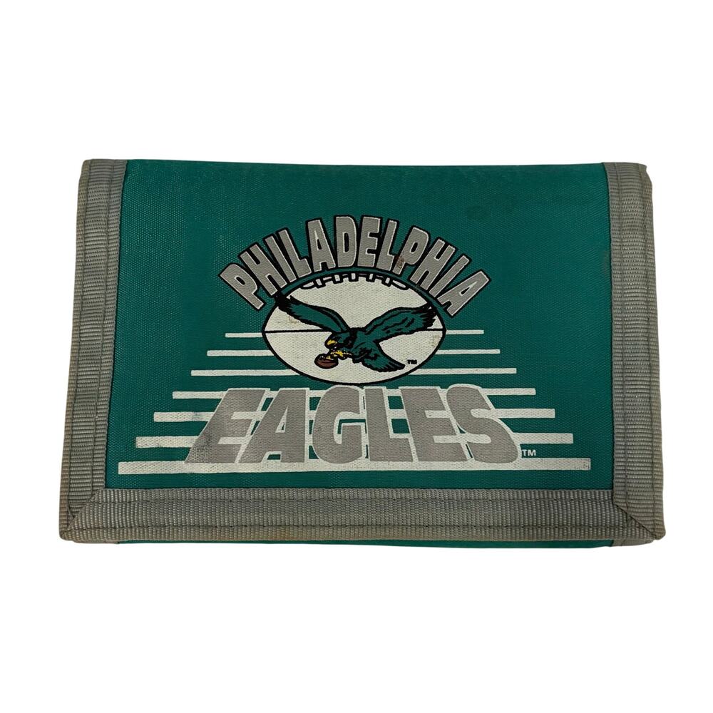 Philadelphia Eagles Kelly Green Silver Tri-Fold Nylon Wallet Vintage 90’s RARE